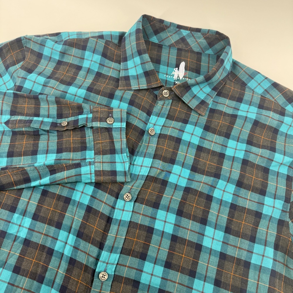 Johnnie-O Featherweight XL Amalfi Plaid Button Down Shirt JMWL7390 Teal Cotton